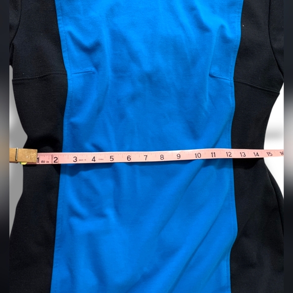 DEREK LAM Blue/Black Colorblock Bodycon Cotton Knit Sheath Dress, size M - Picture 8 of 9